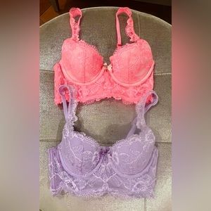 Victoria’s Secret 32 B 32b body by Victoria 2 lace bra tops purple and pink